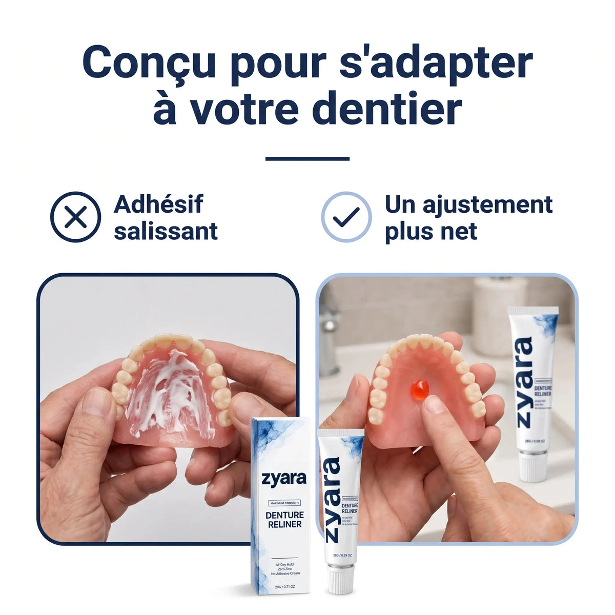 Zyara™ | Fini le dentier qui glisse — Tenue sûre toute la journée