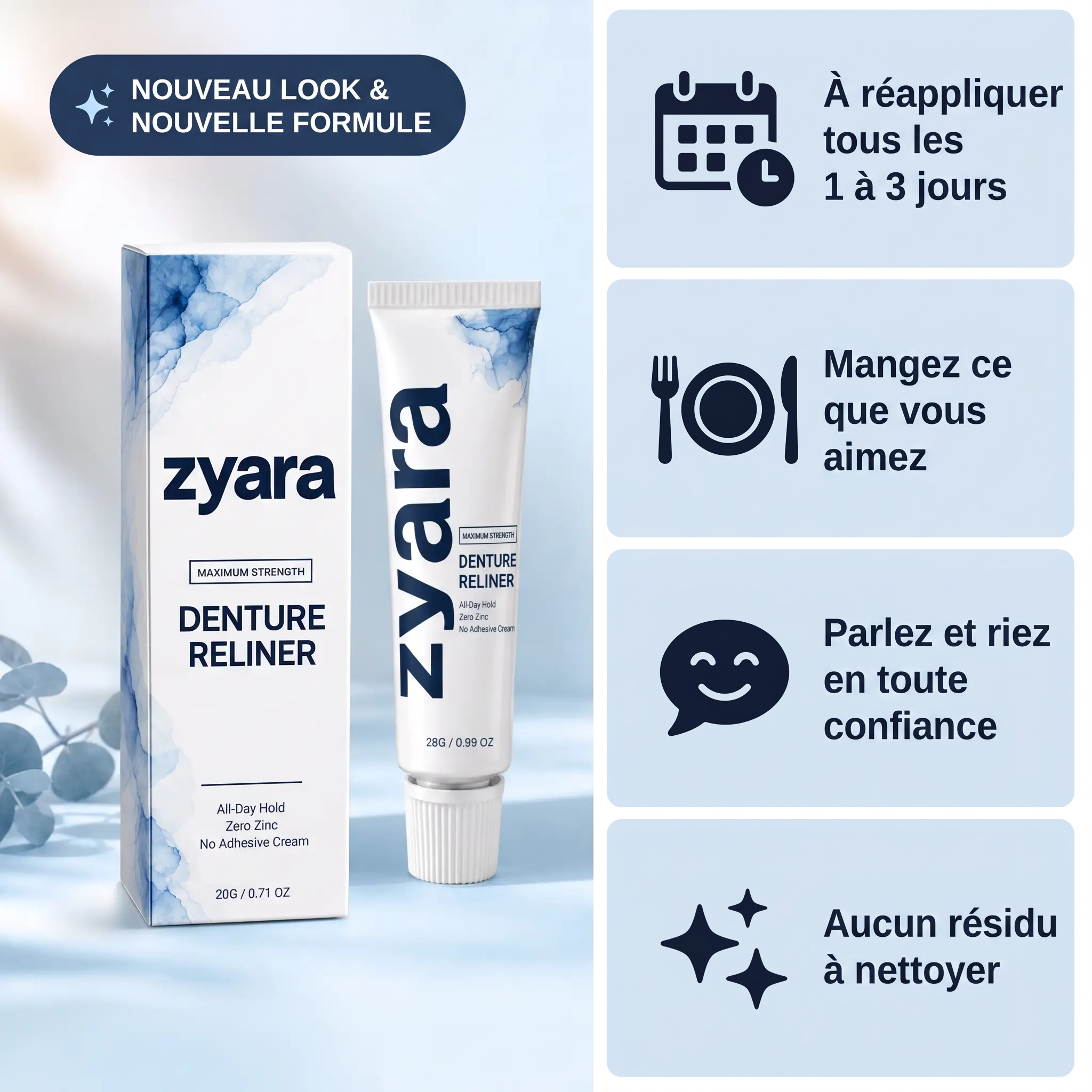 Zyara™ | Fini le dentier qui glisse — Tenue sûre toute la journée
